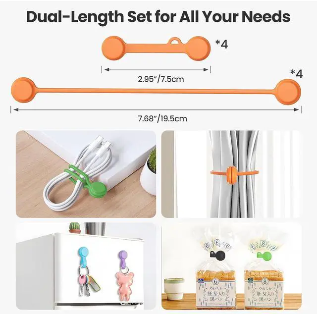 Alt view image 4 of 7 - Reusable Silicone Magnetic Cable Ties - 2 Sizes Combo (4pcs 2.56'' + 20pcs 7.16'') - Multi-Purpose for Cable Bundling, Organizing, Bookmarks & Fridge Magnets - Assorted Colors, Pack of 24