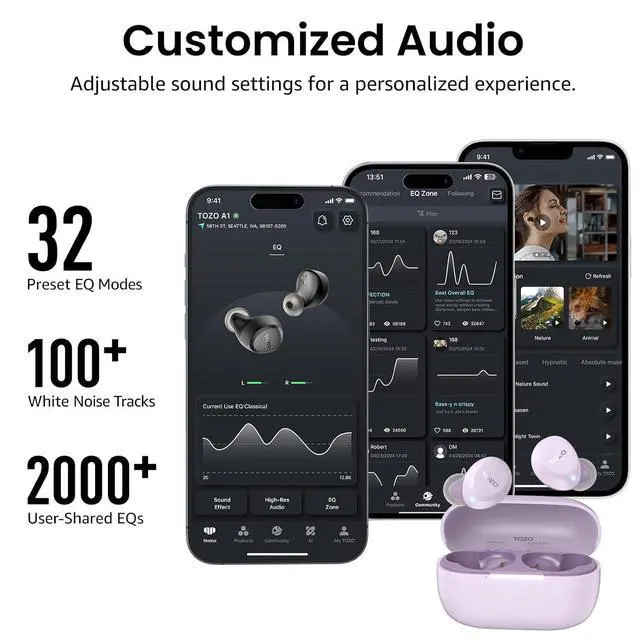 Alt view image 7 of 7 - A1 Wireless Earbuds Bluetooth 5.3 Light Weight in Ear IPX5 Waterproof Headphones 2 Mic for AI Calls, Immersive Premium Sound Bass Headset with Charging Case, 32 Presets EQ Customization via App