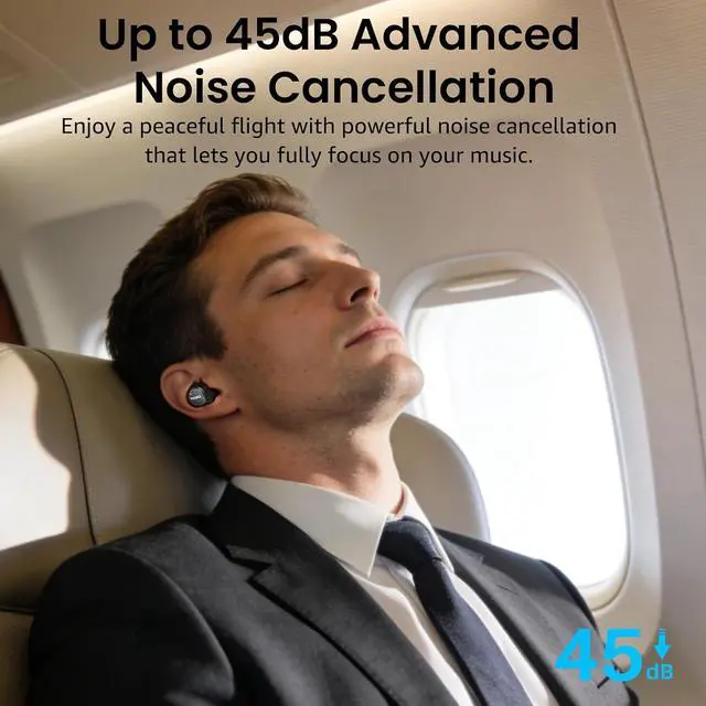 Alt view image 2 of 7 - NC9 Hybrid Active Noise Cancelling Wireless Earbuds, 6 Mics ENC Clear Call, IPX8 Waterproof, in Ear Bluetooth 5.3 Headphones Stereo Bass Ear Buds 60H Playtime with LED Display 32 EQs via APP