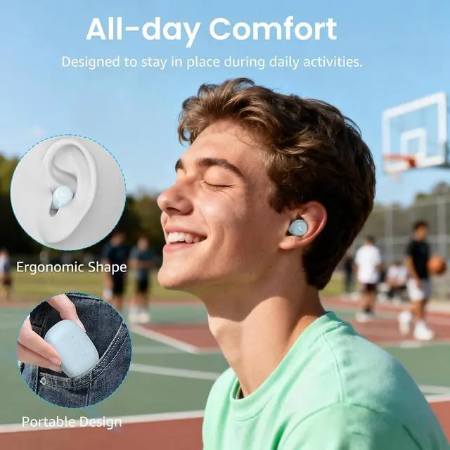 Alt view image 3 of 7 - A1 Wireless Earbuds Bluetooth 5.3 Light Weight in Ear IPX5 Waterproof Headphones 2 Mic for AI Calls, Immersive Premium Sound Bass Headset with Charging Case, 32 Presets EQ Customization via App