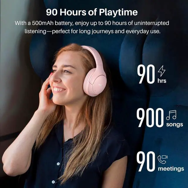 Alt view image 5 of 7 - HT3 Hybrid Noise Cancelling Headphones, 90H Battery Life Wireless Over Ear Bluetooth 6.0 Foldable Headset, AI Voice Assistant with 5 Mics, Connect 2 Devices & Hi-Res Sound, 32 Audio EQ, with Case