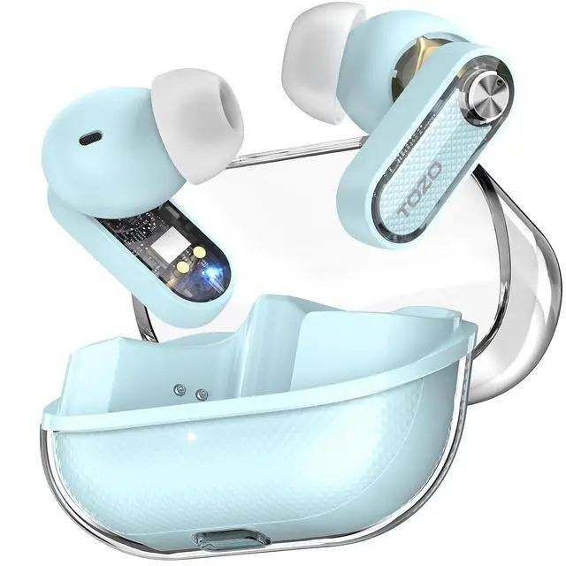 Alt view image 5 of 6 - Crystal Pods Black & Blue Hybrid Active Noise Cancelling Wireless Earbuds, 10mm Drivers Deep Bass Stereo Sound, 4 Mics Smart ENC AI Calls, 32 EQ via App, Bluetooth 5.4 Headphones