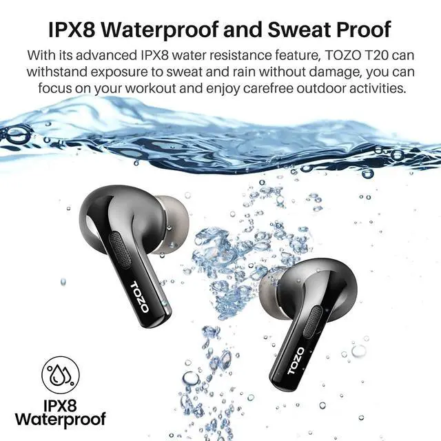 Alt view image 6 of 7 - T20 Wireless Earbuds Bluetooth Headphones 48.5 Hrs Playtime with LED Digital Display, IPX8 Waterproof, Dual Mic Call Noise Cancelling 10mm Broad Range Speakers, New Version