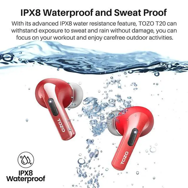 Alt view image 7 of 7 - T20 Wireless Earbuds Bluetooth Headphones 48.5 Hrs Playtime with LED Digital Display, IPX8 Waterproof, Dual Mic Call Noise Cancelling 10mm Broad Range Speakers with Wireless Charging Case