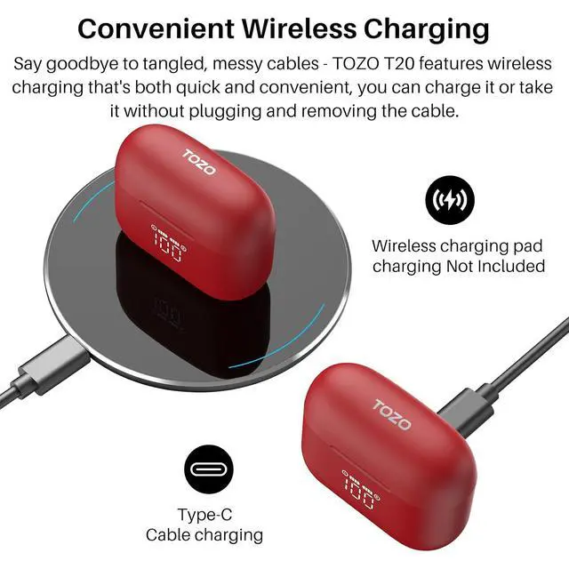 Alt view image 4 of 7 - T20 Wireless Earbuds Bluetooth Headphones 48.5 Hrs Playtime with LED Digital Display, IPX8 Waterproof, Dual Mic Call Noise Cancelling 10mm Broad Range Speakers with Wireless Charging Case