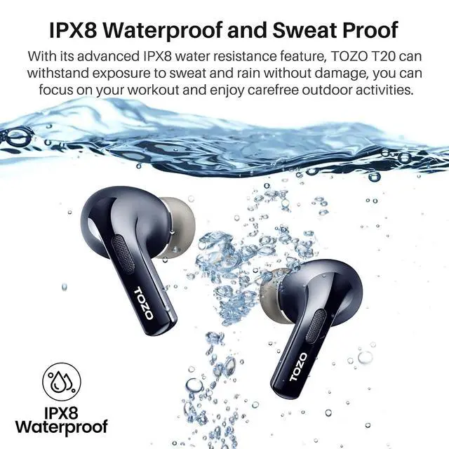 Alt view image 7 of 7 - T20 Wireless Earbuds Bluetooth Headphones 48.5 Hrs Playtime with LED Digital Display, IPX8 Waterproof, Dual Mic Call Noise Cancelling 10mm Broad Range Speakers, New Version