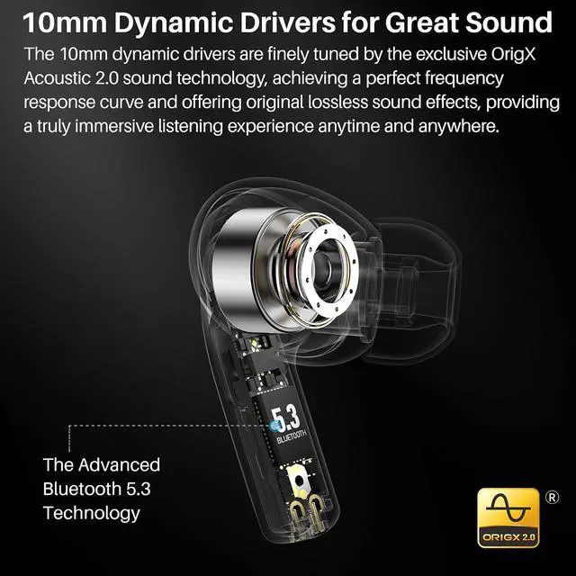 Alt view image 3 of 7 - T20 Wireless Earbuds Bluetooth Headphones 48.5 Hrs Playtime with LED Digital Display, IPX8 Waterproof, Dual Mic Call Noise Cancelling 10mm Broad Range Speakers with Wireless Charging Case