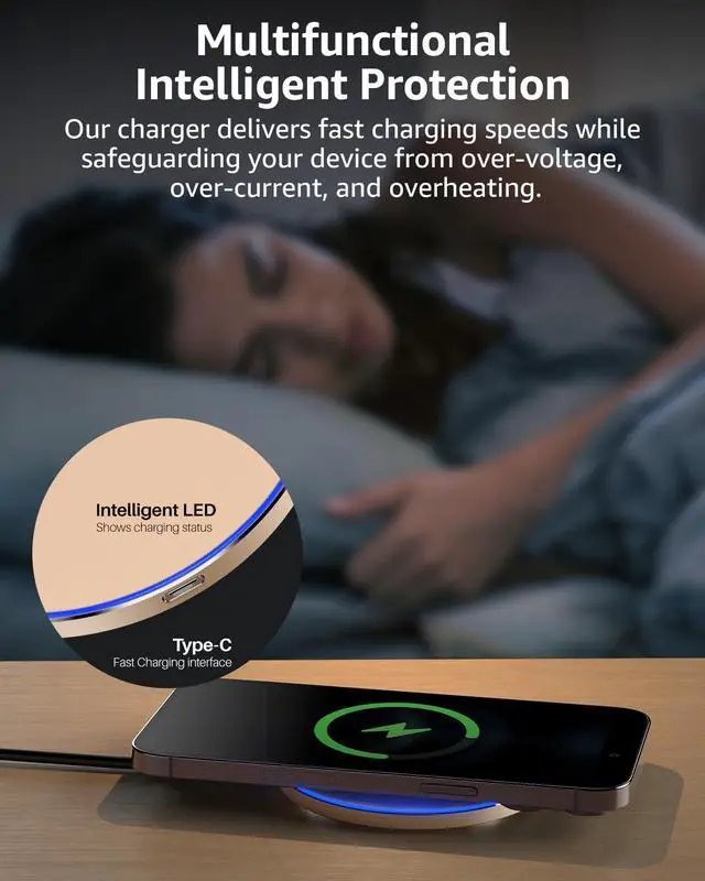 Alt view image 4 of 7 - W1 New Anti-Slip Aircraft-Grade Aluminum Wireless Charger 15W Max Fast Wireless Charging Pad Compatible with iPhone 17/17 Pro/17 Pro Max/Air/16/15/14/SE Series, Samsung Galaxy S25/S24/S23