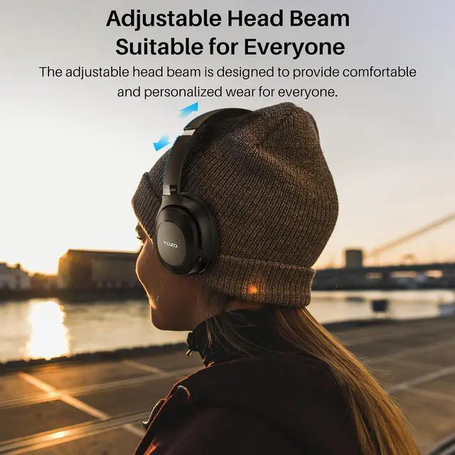 Alt view image 7 of 7 - Hybrid Active Noise Cancelling Headphones, Wireless Over Ear Bluetooth Headset, 40H Playtime, Hi-Res Audio Custom EQ via App Deep Bass Comfort Fit Ear Cups, for Home Office Travel Black