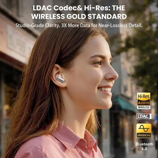 Alt view image 2 of 7 - NC20 Active Noise Cancelling Wireless Earbuds, LDAC Hi-Res Sound Bluetooth Headphones, 6 Mics AI Call Ear Buds 80H Playtime, Dual Pairing, 32 EQ via App, IPX8 Waterproof, Wireless Charging Case