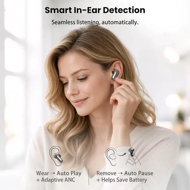 Alt view image 6 of 7 - NC20 Active Noise Cancelling Wireless Earbuds, LDAC Hi-Res Sound Bluetooth Headphones, 6 Mics AI Call Ear Buds 80H Playtime, Dual Pairing, 32 EQ via App, IPX8 Waterproof, Wireless Charging Case
