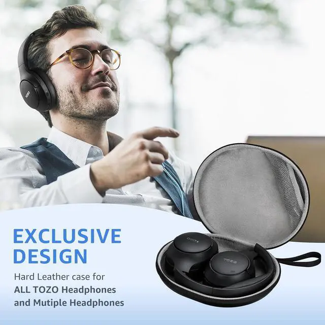 Alt view image 5 of 6 - Headphone Case Cover for Soundcore Life Q20 TOZO HT3 HT2 HA1 HT1 Wireless Headphones,Anti-Scratch, Water and Dust Resistant, Pocket for Cable, Faux Leather Storage Bag, Case Only, Black