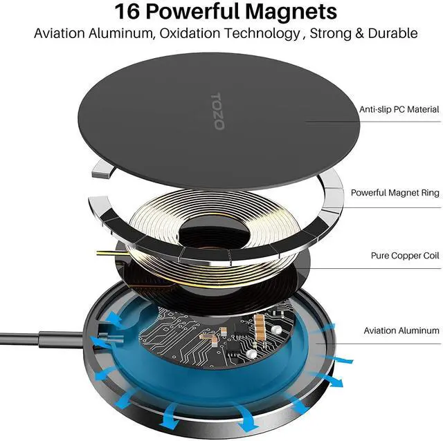 Alt view image 6 of 7 - 2025 Upgraded W6 Wireless Magnetic Charger, 15W Max Fast Wireless Charging Pad Compatible with iPhone 16/16 Plus/16 Pro Max /15/14/13/SE/12 Series, Samsung Galaxy S24/S23/S22 Series