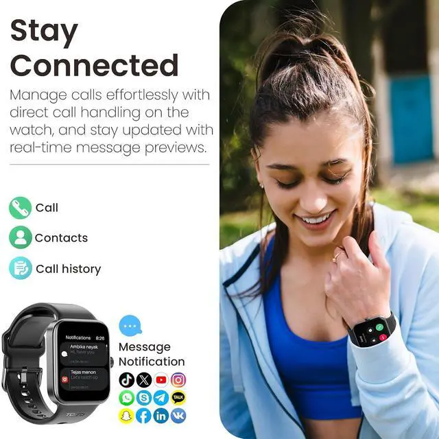 Alt view image 4 of 5 - S4 AcuFit One Smartwatch 1.78-inch Bluetooth Talk Dial Fitness Tracker Black + OpenEgo Open Ear Wireless Headphones Bluetooth Sport Earbuds Black