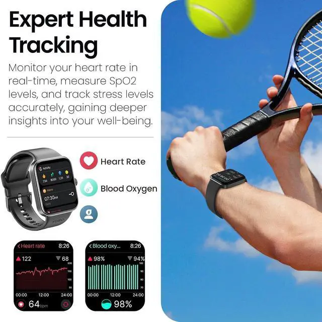Alt view image 2 of 5 - S4 AcuFit One Smartwatch 1.78-inch Bluetooth Talk Dial Fitness Tracker Black + OpenEgo Open Ear Wireless Headphones Bluetooth Sport Earbuds Black