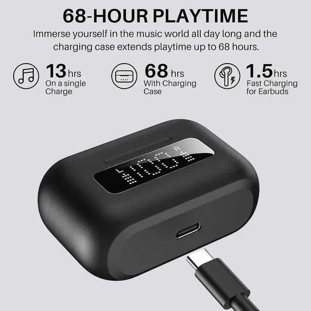 Alt view image 7 of 7 - NC20 Active Noise Cancelling Wireless Earbuds Hybrid Active Noise Cancelling Wireless Earbuds with 6 Mics AI Clear Call Ear Buds