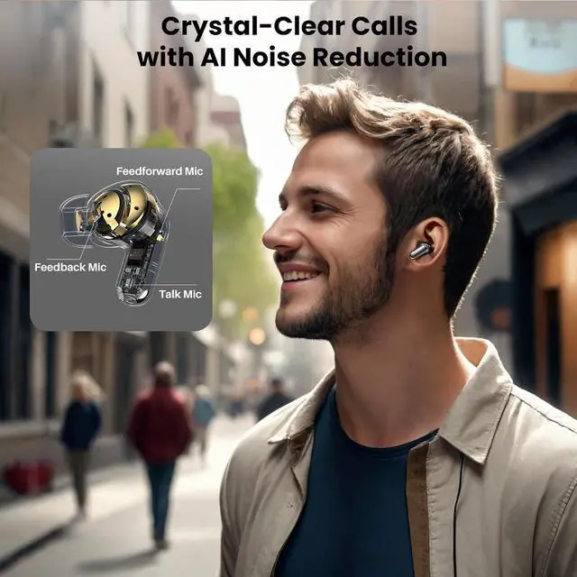 Alt view image 7 of 7 - NC20 Active Noise Cancelling Wireless Earbuds, LDAC Hi-Res Sound Bluetooth Headphones, 6 Mics AI Call Ear Buds 80H Playtime, Dual Pairing, 32 EQ via App, IPX8 Waterproof, Wireless Charging Case