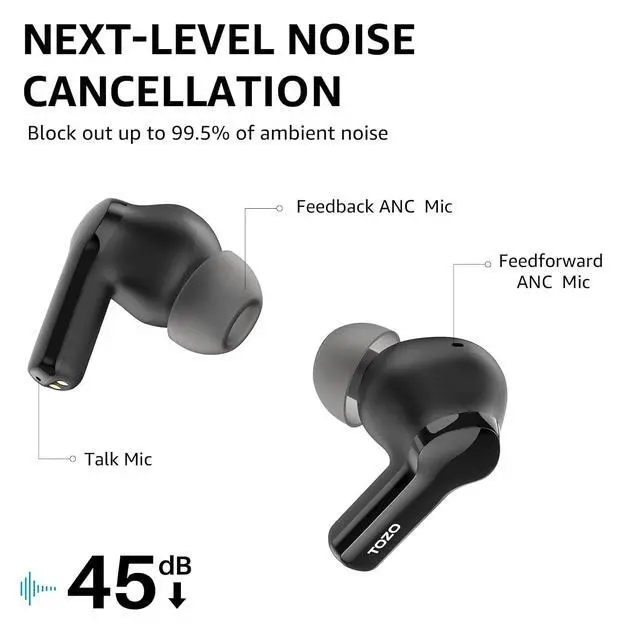 Alt view image 7 of 7 - NC20 Active Noise Cancelling Wireless Earbuds Hybrid Active Noise Cancelling Wireless Earbuds with 6 Mics AI Clear Call Ear Buds