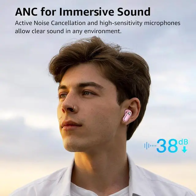 Alt view image 6 of 7 - HT3 Hybrid Noise Cancelling Headphones, Spatial Audio AI Chat with 5 Mics, Crystal Pods Hybrid Active Noise Cancelling Wireless Earbuds