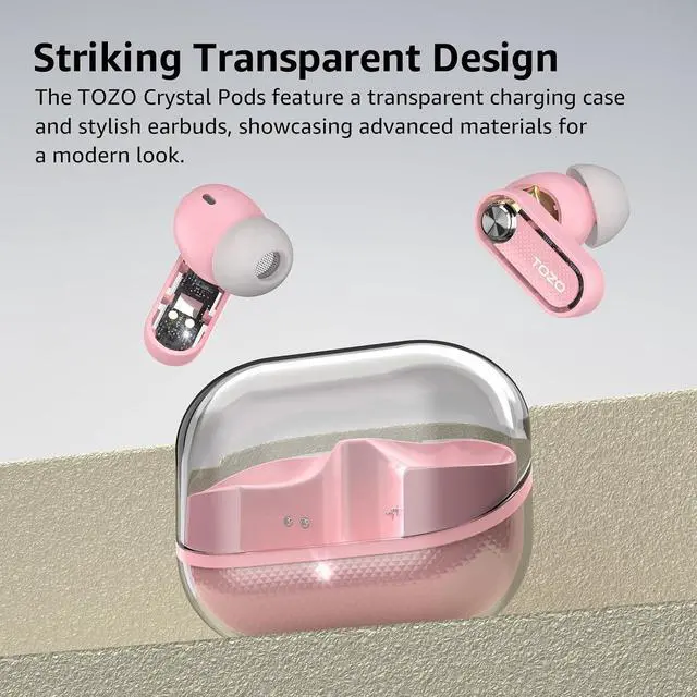 Alt view image 7 of 7 - HT3 Hybrid Noise Cancelling Headphones, Spatial Audio AI Chat with 5 Mics, Crystal Pods Hybrid Active Noise Cancelling Wireless Earbuds