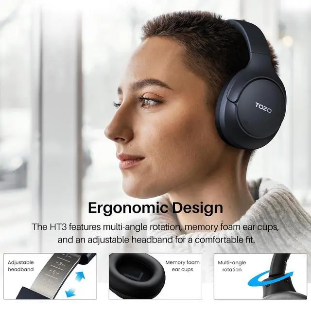 Alt view image 5 of 6 - HT2 and HT3 Hybrid Active Noise Cancelling Headphones, Wireless Over Ear Bluetooth Headset