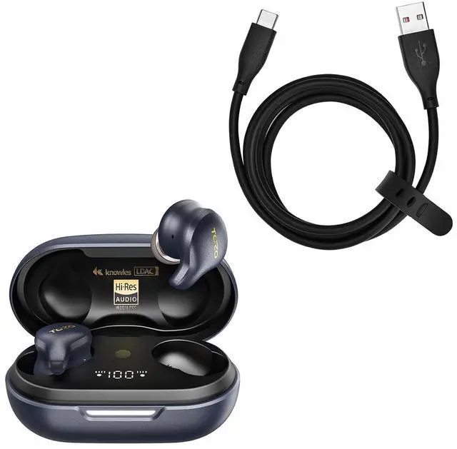 Main image of Golden X1 Wireless Earbuds Galaxy Blue/Black USB-C to USB-A Charging Cable