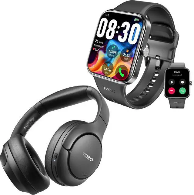Main image of S4 AcuFit One Smartwatch 1.78-inch Bluetooth Talk Dial Fitness Tracker Black + HT2 Hybrid Active Noise Cancellation Wireless Over-Ear Bluetooth Headphones Black