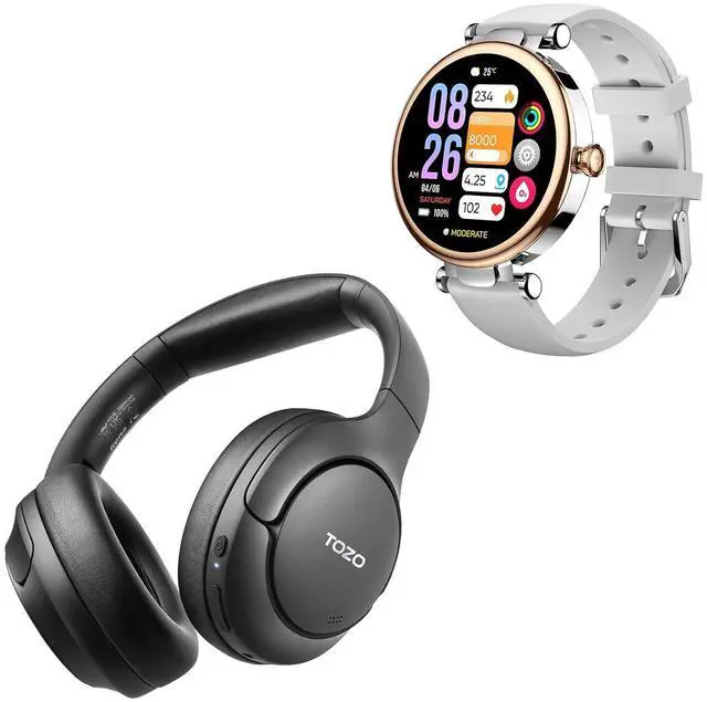 Main image of HT2 Hybrid Active Noise Cancelling Headphones, Wireless Over Ear Bluetooth Headset, S8 AMOLED Smart Watch for Women, 1.32" HD Color Screen, Health Tracker Ladies Watch