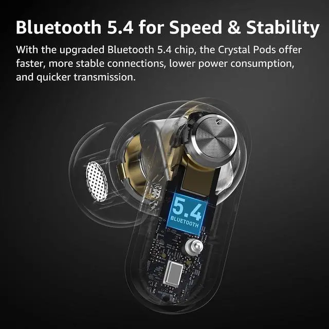 Alt view image 6 of 6 - HT2 Hybrid Active Noise Cancelling Headphones, Wireless Over Ear Bluetooth Headset, Crystal Pods Hybrid Active Noise Cancelling Wireless Earbuds, 10mm Drivers Deep Bass Stereo Sound