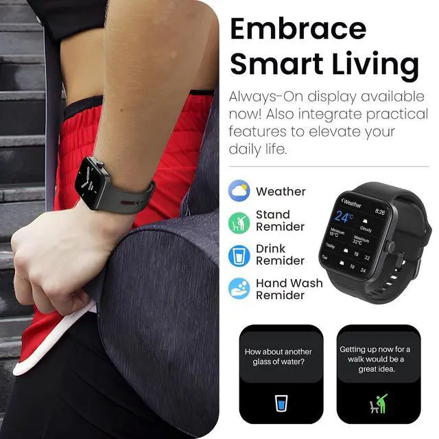 Alt view image 4 of 7 - S4 AcuFit One Smartwatch 1.78-inch Bluetooth Talk Dial Fitness Tracker Black + HT2 Hybrid Active Noise Cancellation Wireless Over-Ear Bluetooth Headphones Red
