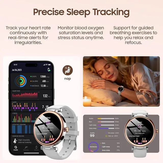 Alt view image 6 of 6 - HT2 Hybrid Active Noise Cancelling Headphones, Wireless Over Ear Bluetooth Headset, S8 AMOLED Smart Watch for Women, 1.32" HD Color Screen, Health Tracker Ladies Watch