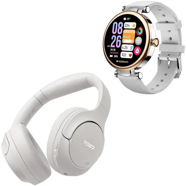 Main image of HT2 Hybrid Active Noise Cancelling Headphones, Wireless Over Ear Bluetooth Headset, S8 AMOLED Smart Watch for Women 1.32" HD Color Screen, Bluetooth Calls & Text