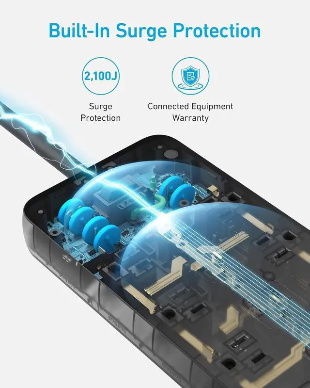 Alt view image 4 of 7 - Power Strip with 2100J Surge Protector, Outlet Extender, 5ft Extension Cord with Multiple Outlets, 12 AC, 2 USB A,1 USB C Port for 20W, Home Office, Dorm Room Essentials, TUV Listed