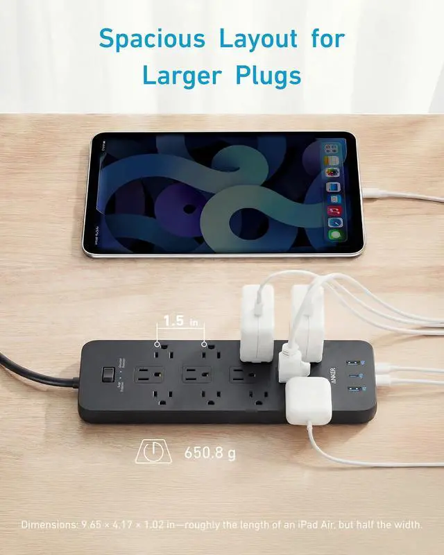 Alt view image 5 of 7 - Power Strip with 2100J Surge Protector, Outlet Extender, 5ft Extension Cord with Multiple Outlets, 12 AC, 2 USB A,1 USB C Port for 20W, Home Office, Dorm Room Essentials, TUV Listed