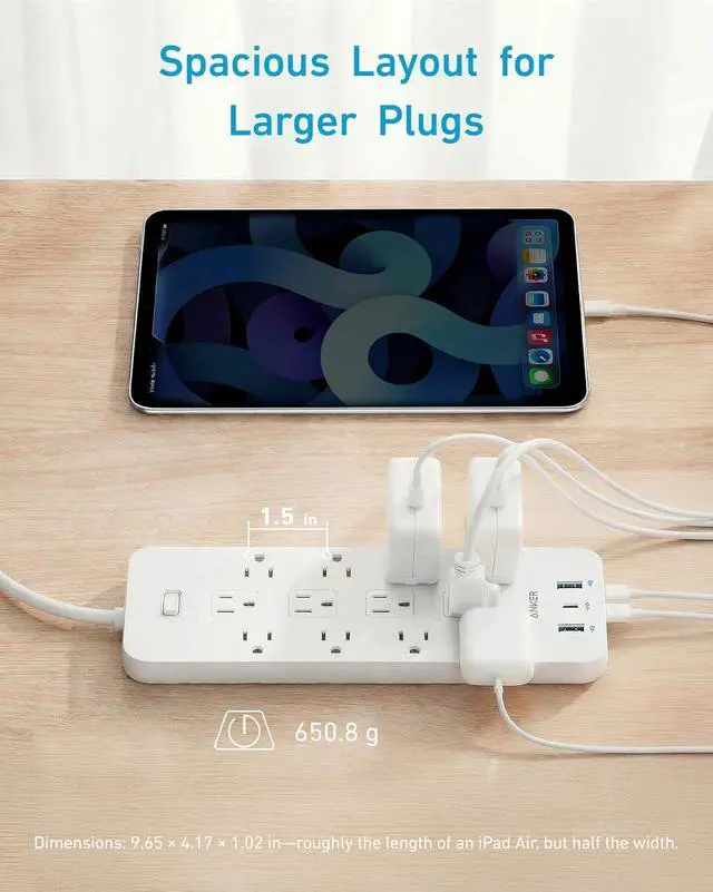 Alt view image 5 of 7 - Power Strip with 2100J Surge Protector, Outlet Extender, 5ft Extension Cord with Multiple Outlets, 12 AC, 2 USB A,1 USB C Port for 20W, Home Office, Dorm Room Essentials, TUV Listed