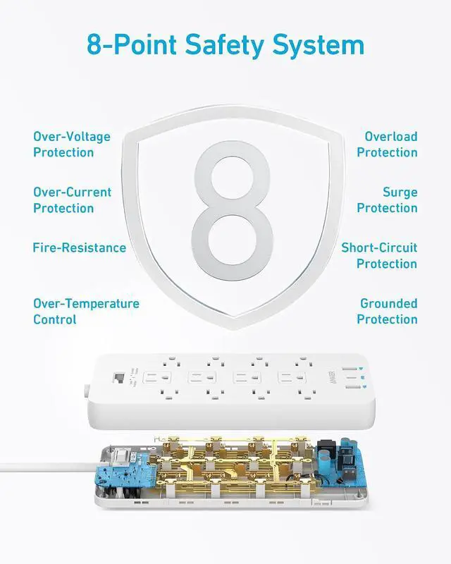 Alt view image 6 of 7 - Power Strip with 2100J Surge Protector, Outlet Extender, 5ft Extension Cord with Multiple Outlets, 12 AC, 2 USB A,1 USB C Port for 20W, Home Office, Dorm Room Essentials, TUV Listed