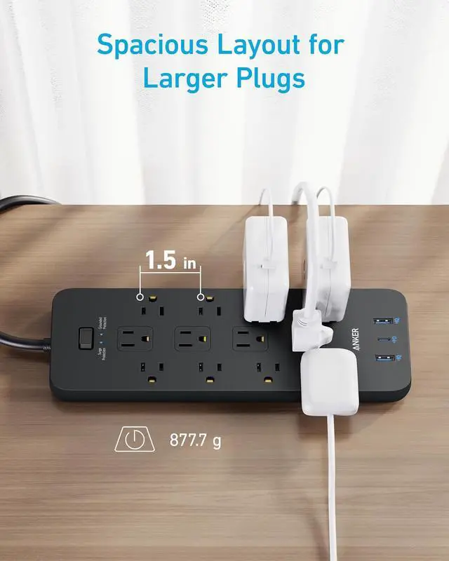 Alt view image 6 of 7 - Power Strip with 2100J Surge Protector, Outlet Extender, 10ft Extension Cord with Multiple Outlets, 12 AC, 2 USB A,1 USB C Port for 20W, Home Office, Dorm Room Essentials, TUV Listed