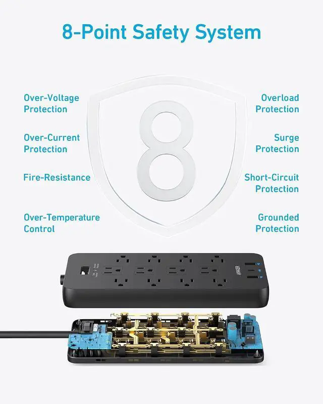 Alt view image 6 of 7 - Power Strip with 2100J Surge Protector, Outlet Extender, 5ft Extension Cord with Multiple Outlets, 12 AC, 2 USB A,1 USB C Port for 20W, Home Office, Dorm Room Essentials, TUV Listed