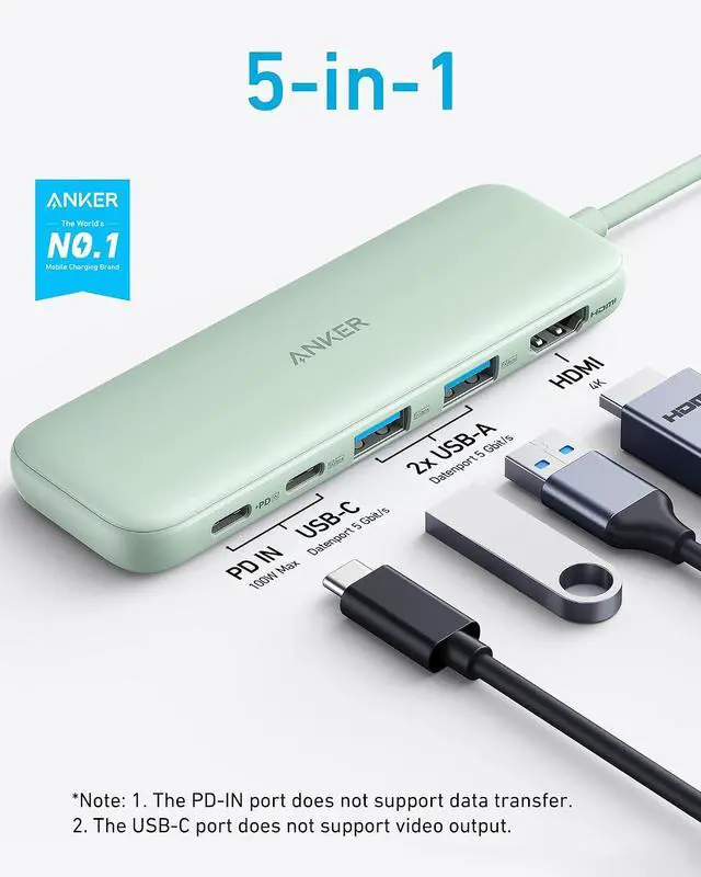 Alt view image 2 of 6 - USB C Hub, 5-in-1 USBC to HDMI Hub with 4K Display, 5Gbps USB-C and 2 5Gbps USB-A Data Ports for MacBook Pro, MacBook Air, Dell XPS, Lenovo Thinkpad, HP Laptops and More (Green)