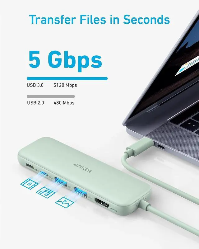 Alt view image 4 of 6 - USB C Hub, 5-in-1 USBC to HDMI Hub with 4K Display, 5Gbps USB-C and 2 5Gbps USB-A Data Ports for MacBook Pro, MacBook Air, Dell XPS, Lenovo Thinkpad, HP Laptops and More (Green)