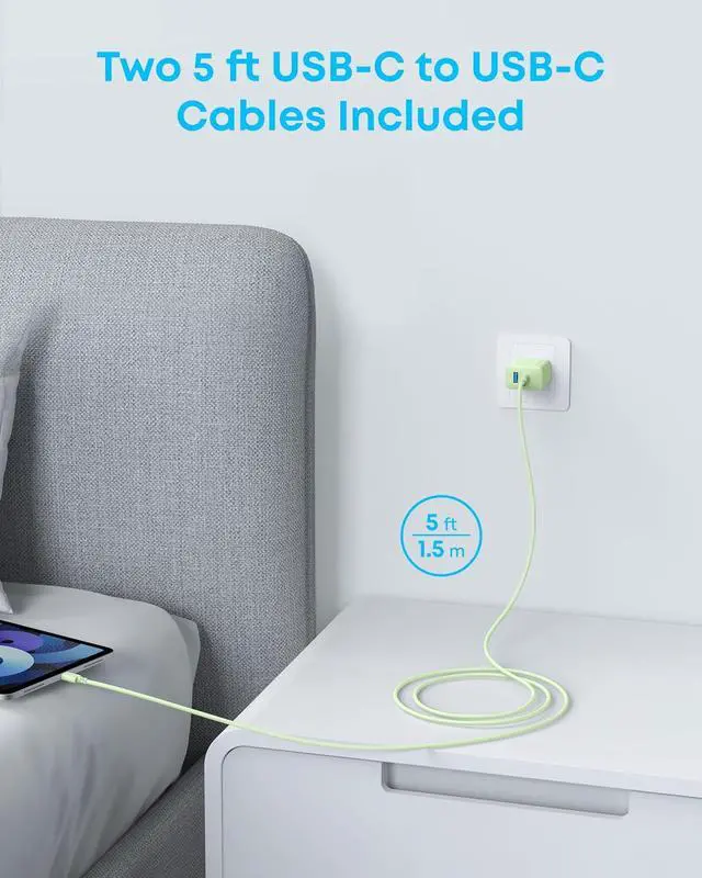 Alt view image 3 of 7 - iPhone Charger, 2-Pack 20W Fast USB C Charger Block, Type C Charger Fast Charging for iPhone 17/17 Pro Max/16 Series/iPad Pro and More (Green, 2 Pack & 2 Cable)