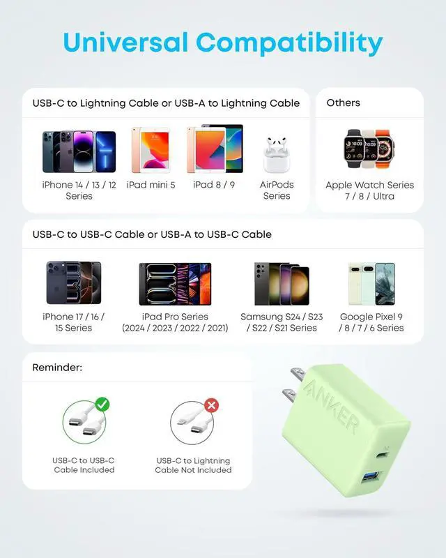 Alt view image 6 of 7 - iPhone Charger, 2-Pack 20W Fast USB C Charger Block, Type C Charger Fast Charging for iPhone 17/17 Pro Max/16 Series/iPad Pro and More (Green, 2 Pack & 2 Cable)