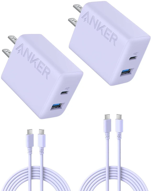 Main image of iPhone Charger, 2-Pack 20W Fast USB C Charger Block, Type C Charger Fast Charging for iPhone 17/17 Pro Max/16 Series/iPad Pro and More (Purple, 2 Pack & 2 Cable)