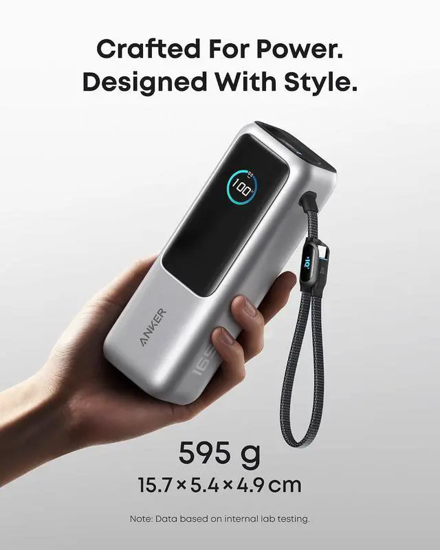 Alt view image 7 of 7 - Laptop Power Bank,25,000mAh Portable Charger with 165W Total Output,3 USB-C Ports (100W Max Each),Built-in Retractable Cables,Flight-Ready,for iPhone 17/16 Series,MacBook,Samsung,and More