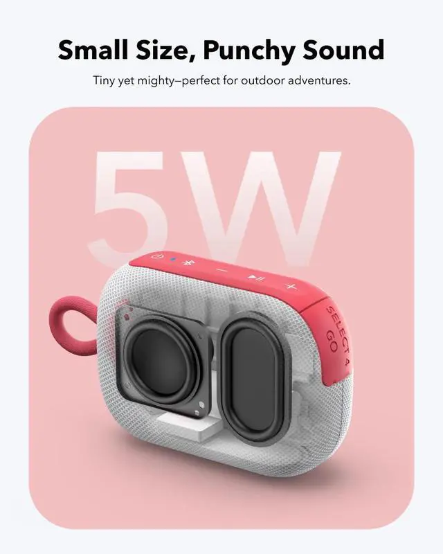 Alt view image 3 of 5 - Select 4 Go Bluetooth Shower Speaker by Anker, IP67 Waterproof/Dustproof, Portable, Wireless, 20H Playtime, Floatable, Powerful Sound, Electronics for Outdoors/Home/Office/Travel/Party-Red