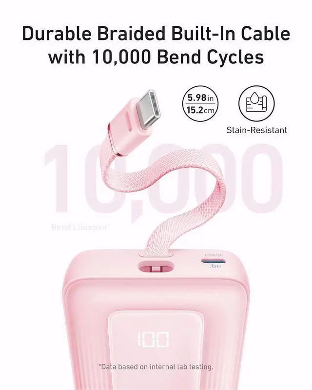 Alt view image 3 of 7 - Zolo Power Bank (2025 Upgraded Version), 20,000mAh 30W High-Speed Portable Charger with Built-in USB-C Cable, Battery Pack for iPhone 17/16 / 15 Series, Galaxy, and More