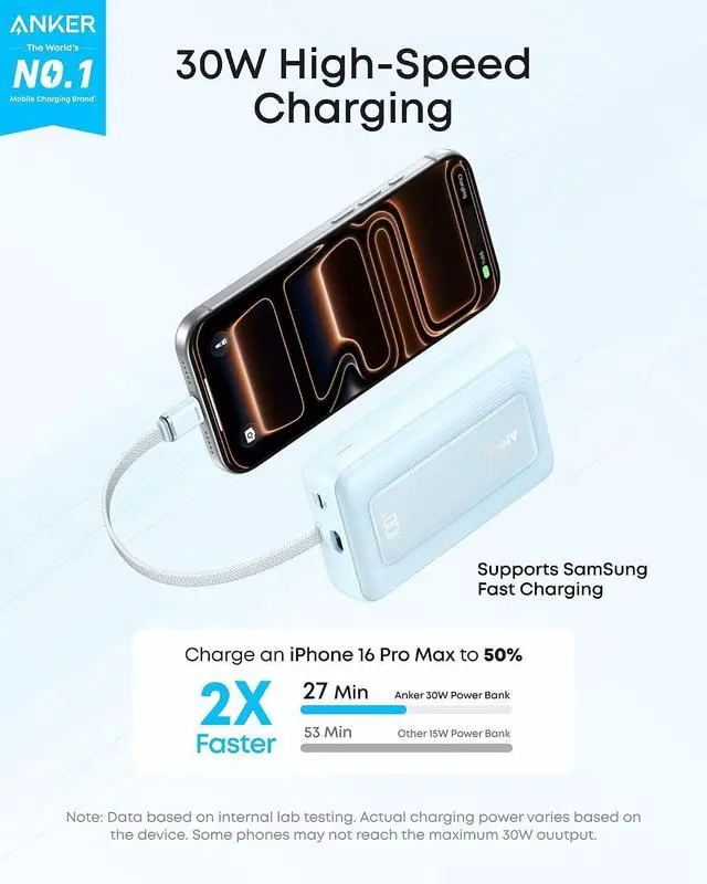 Alt view image 2 of 7 - Portable Charger, 10,000mAh 30W Power Bank, USB-C in and Out Fast Charging Battery Pack, Travel Essential Phone Power Bank, for iPhone 17/16, Galaxy and More (Blue, 10000, Milliamp Hours)