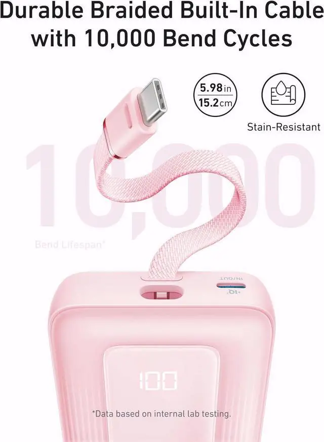 Alt view image 4 of 6 - Zolo Power Bank (2025 Upgraded Version), 20,000mAh 30W High-Speed Portable Charger with Built-in USB-C Cable, Battery Pack for iPhone 17/16 / 15 Series, Galaxy, and More