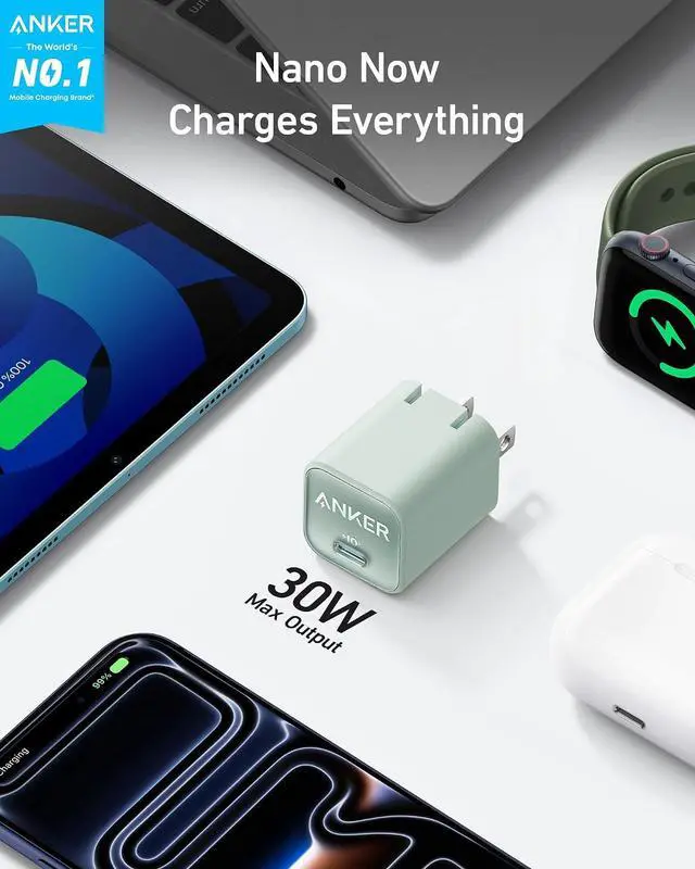 Alt view image 2 of 6 - Nano Phone Charger, USB C GaN Charger 30W, PIQ 3.0 Foldable PPS Fast Charger USB C for iPhone 17 / 16 and more series, Galaxy, iPad, Compatible with MagSafe