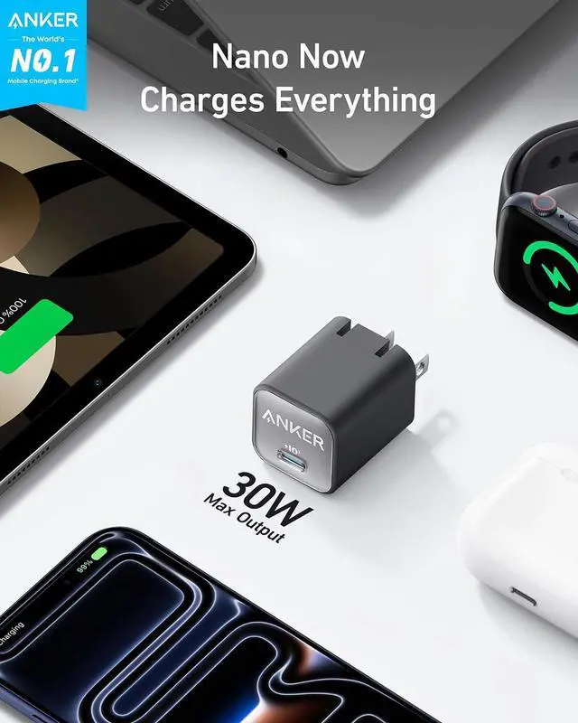 Alt view image 2 of 6 - Nano Phone Charger, USB C GaN Charger 30W, PIQ 3.0 Foldable PPS Fast Charger USB C for iPhone 17 / 16 and more series, Galaxy, iPad, Compatible with MagSafe